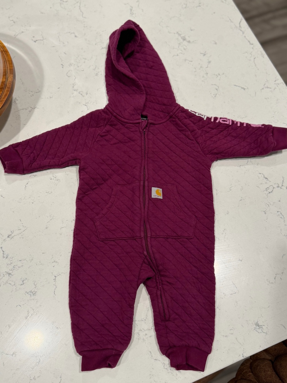 Carhartt infant Quilted Hooded One-Piece in Plum
